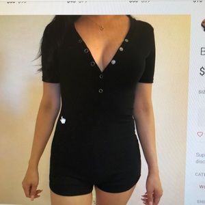 Black Ribbed Snap Up Romper
